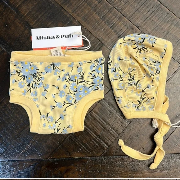 Misha & Puff Set Buttercup Daisy yellow/blue floral Newborn - Picture 2 of 6